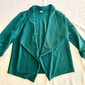 MOA USA Womens XL Dark Teal Textured Crepe Open Front Ruched Sleeve Blazer 2160